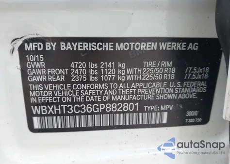 2016 BMW X1 xDrive28I from USA, damaged, VIN WBXHT3C36GP882801